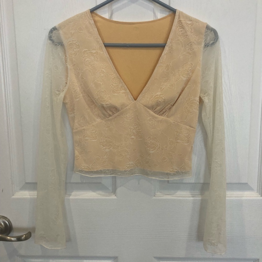 Lace babydoll top long sheer sleeves lined body boho Y2K Size S